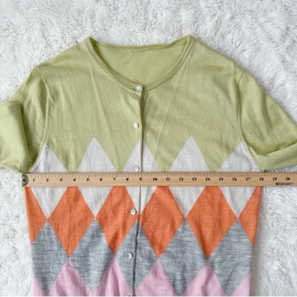 VTG Y2K 90s Women Pastel 100% Wool Argyle Button Down Cardigan Sweater Preppy - Picture 6 of 6